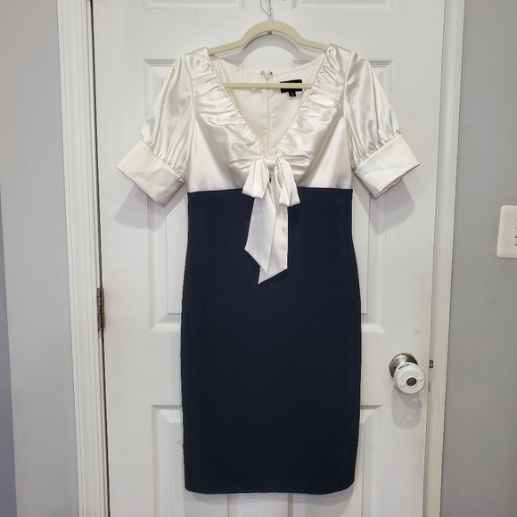 Adrianna Papell Stretch Black Evening Occasion Dress w/satin Off White Size 8 - Picture 1 of 16